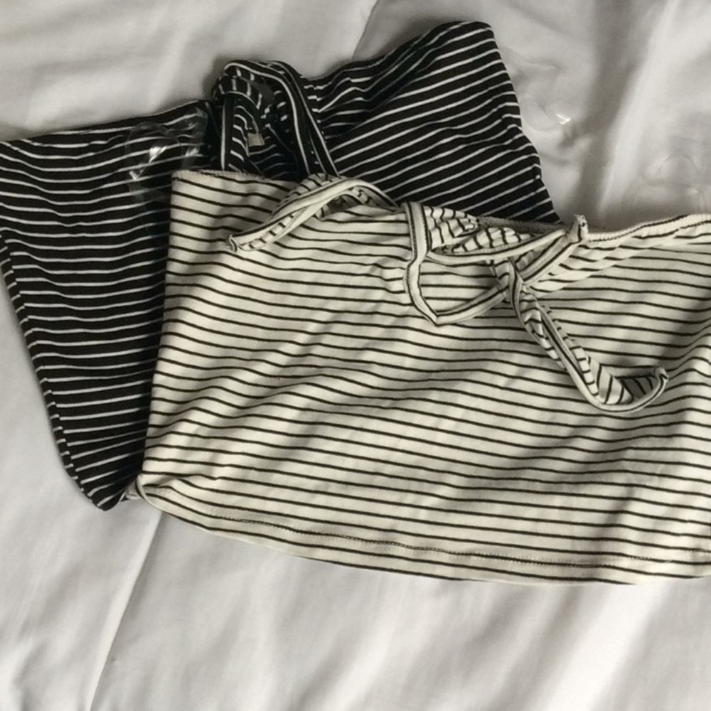 Striped tube top with tie in front